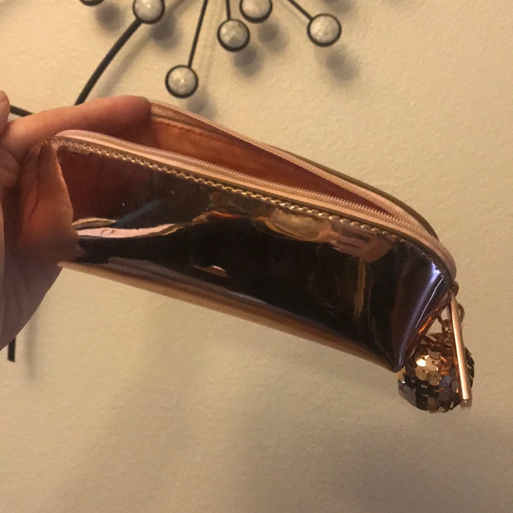 Rose gold metallic makeup bag